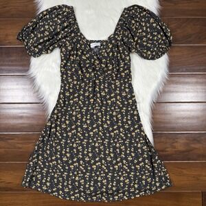 Faithfull the Brand Women's Size 6 Black Floral Smocked Elissa Mini‎ Dress